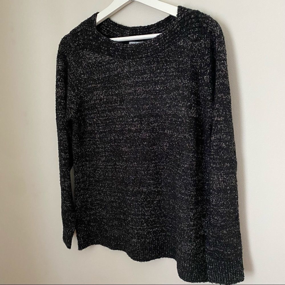 Croft & Barrow Sweater Knit Black Metallic Silver Casual Long Sleeve - Picture 2 of 7